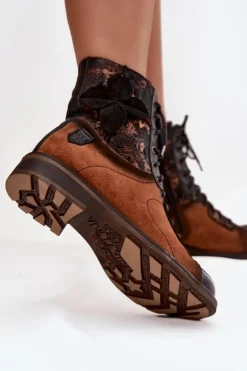 Discount Maciejka Skórzane Botki Damskie Z Naturalnej Skóry Na Płaskim Obcasie 07004-29 Camel