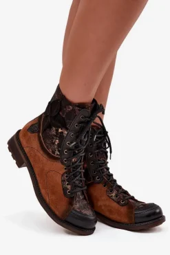 Discount Maciejka Skórzane Botki Damskie Z Naturalnej Skóry Na Płaskim Obcasie 07004-29 Camel