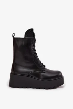 Outlet Boto Skórzane Botki Damskie Z Ozdobą Ocieplane Czarne Ulrika Czarny