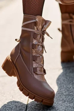 Online Boto Skórzane Botki Damskie Z Wiązaniem Beżowe Doreli