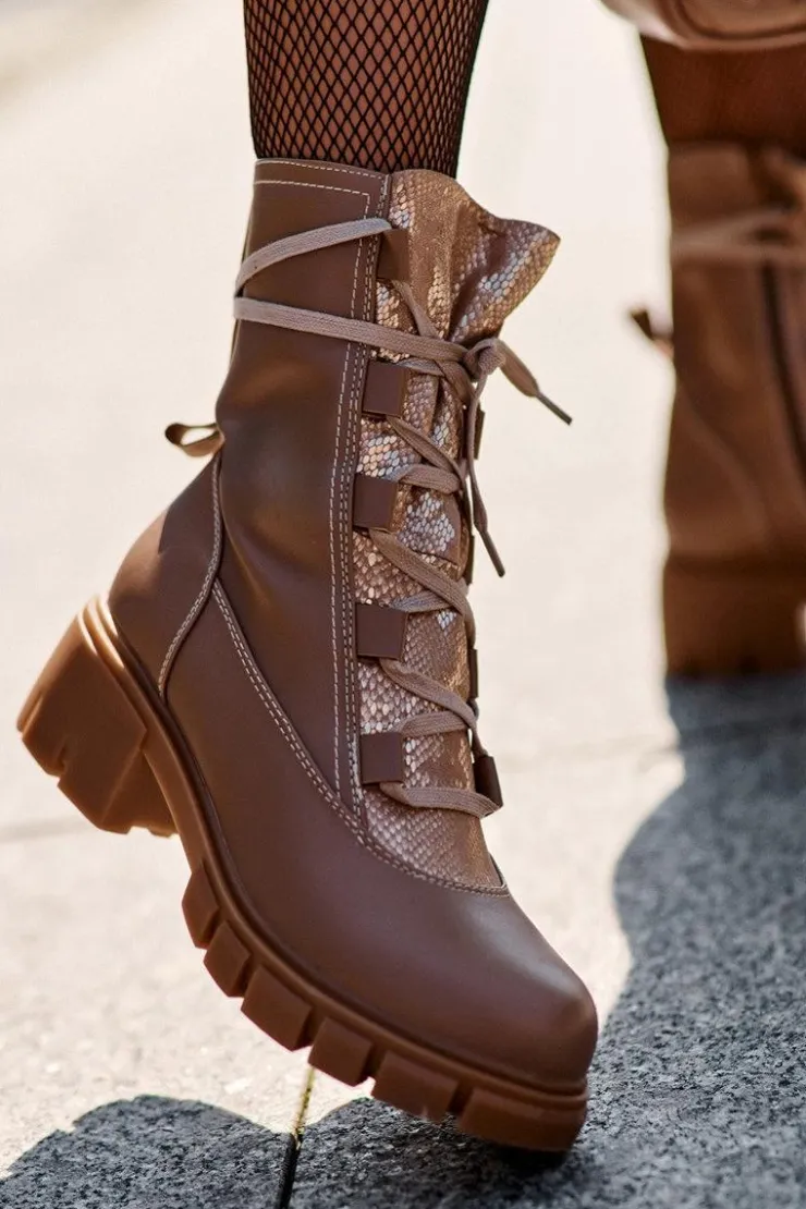 Online Boto Skórzane Botki Damskie Z Wiązaniem Beżowe Doreli