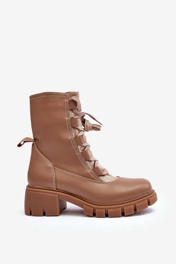 Online Boto Skórzane Botki Damskie Z Wiązaniem Beżowe Doreli