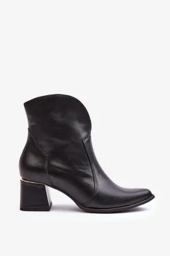 Boto Botki Na Słupku|Botki Na Obcasie*Skórzane Botki Kowbojki Damskie Na Obcasie Czarne Lewski 3166/B/2