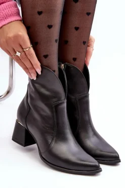 Boto Botki Na Słupku|Botki Na Obcasie*Skórzane Botki Kowbojki Damskie Na Obcasie Czarne Lewski 3166/B/2