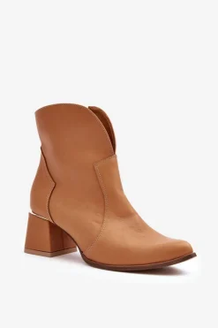Sale Boto Skórzane Botki Kowbojki Damskie Na Obcasie Camel Lewski 3166/B/2
