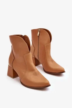 Sale Boto Skórzane Botki Kowbojki Damskie Na Obcasie Camel Lewski 3166/B/2