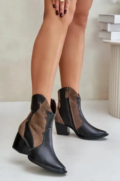 Best Maciejka Skórzane Botki Kowbojki Na Słupku 06694-02 Brązowe