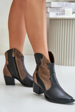 Best Maciejka Skórzane Botki Kowbojki Na Słupku 06694-02 Brązowe