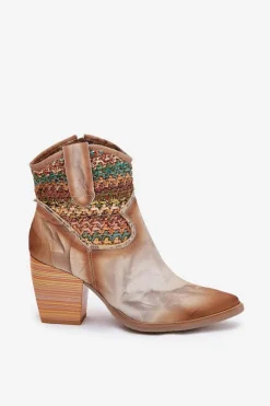 Maciejka Botki Wiosenne|Botki Na Słupku*Skórzane Botki Kowbojki Na Słupku Z Ozdobną Plecionką 06810-29 Multikolor