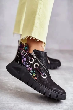 Outlet Maciejka Skórzane Botki Z Cętkami 05660-20 Czarne