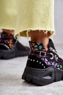 Outlet Maciejka Skórzane Botki Z Cętkami 05660-20 Czarne