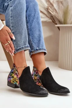 Damskie Maciejka Skórzane Botki Z Wycięciami 04091-77 Czarne