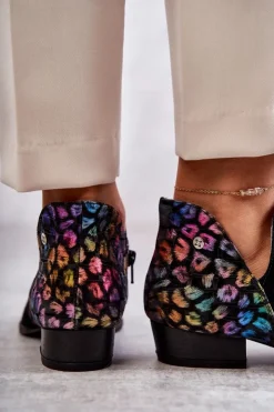 Maciejka Skórzane Botki Z Cętkami 04091-39 Czarne