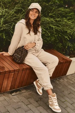 Damskie Boto Skórzane Botki Na Koturnie Sznurowane Beżowe Amria