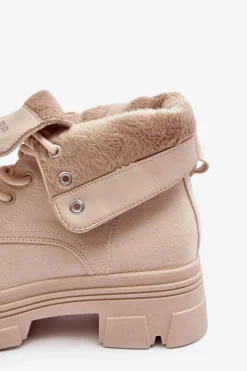 Damskie Maciejka Skórzane Botki Na Koturnie 06185-22 Jasnobeżowe