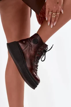 Damskie Maciejka Skórzane Botki Na Masywnej Platformie 06309-32 Metaliczny Brąz