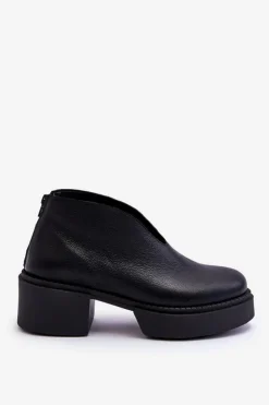 Boto Botki Wiosenne|Botki Na Słupku*Skórzane Botki Na Masywnym Obcasie Nicole 2795/056 Czarne