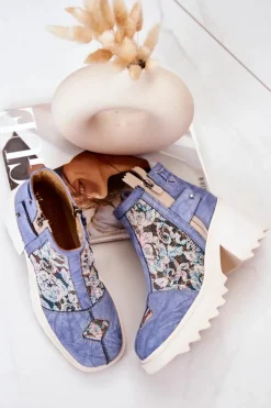 Maciejka Botki Wiosenne|Botki Maciejka*Skórzane Botki Na Masywnym Słupku Niebieskie 05325-06