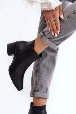 Discount Buty Sergio Leone Skórzane Botki Na Niskim Obcasie Czarne Cidi