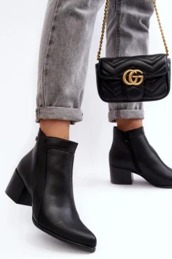 Discount Buty Sergio Leone Skórzane Botki Na Niskim Obcasie Czarne Cidi