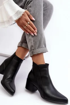 Discount Buty Sergio Leone Skórzane Botki Na Niskim Obcasie Czarne Cidi