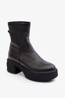 Sale Boto Skórzane Botki Na Niskim Obcasie Czarne Lemar Volavola