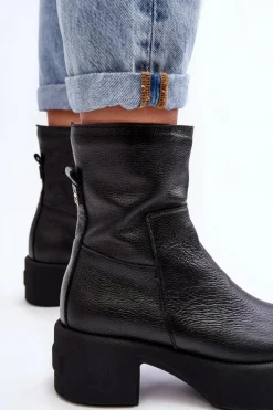 Sale Boto Skórzane Botki Na Niskim Obcasie Czarne Lemar Volavola