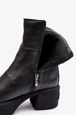 Sale Boto Skórzane Botki Na Niskim Obcasie Czarne Lemar Volavola