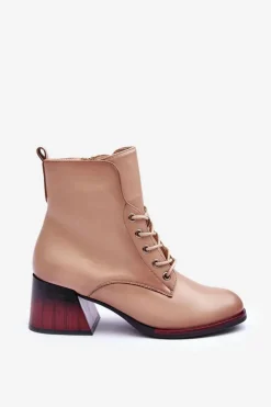 Discount Buty damskie Vinceza Skórzane Botki Na Obcasie Beżowe Luloshe