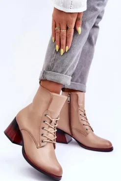 Discount Buty damskie Vinceza Skórzane Botki Na Obcasie Beżowe Luloshe