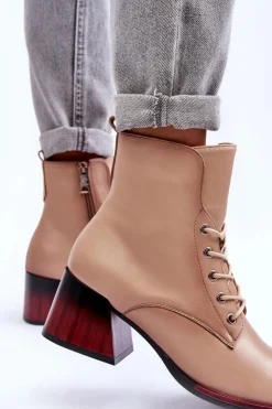 Discount Buty damskie Vinceza Skórzane Botki Na Obcasie Beżowe Luloshe