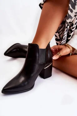 Laura Messi Botki Wiosenne|Botki Na Słupku*Skórzane Botki Na Obcasie 2506 Czarne
