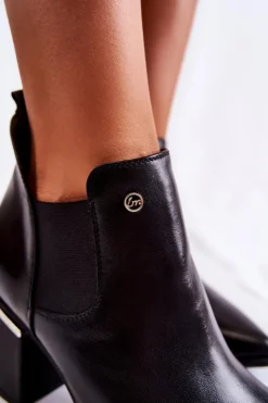 Laura Messi Botki Wiosenne|Botki Na Słupku*Skórzane Botki Na Obcasie 2506 Czarne