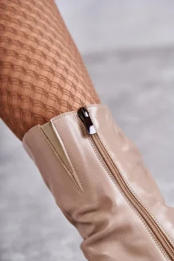 Hot Laura Messi Skórzane Botki Na Obcasie 2560 Beżowe