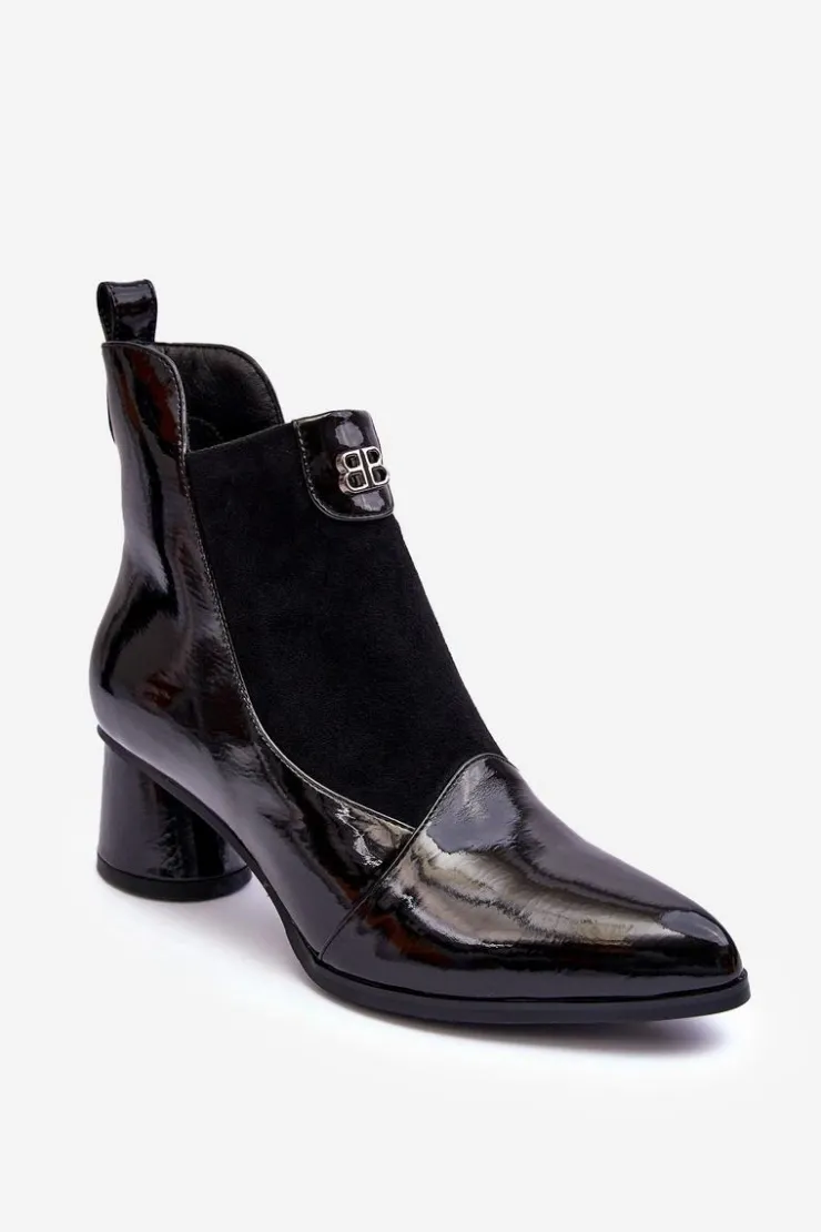 Damskie buty S.Barski Czarne Botki|Botki Zimowe Damskie*Skórzane Botki Na Obcasie S.Barski MR870-96 Czarne