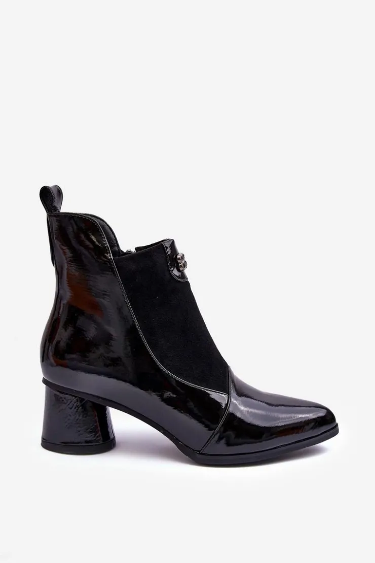 Damskie buty S.Barski Czarne Botki|Botki Zimowe Damskie*Skórzane Botki Na Obcasie S.Barski MR870-96 Czarne