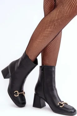 Boto Botki Na Słupku|Czarne Botki*Skórzane Botki Na Obcasie Z Ozdobą Czarne Pamelinta