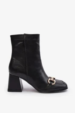 Boto Botki Na Słupku|Czarne Botki*Skórzane Botki Na Obcasie Z Ozdobą Czarne Pamelinta