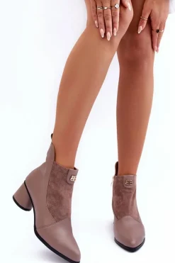 Outlet Damskie buty S.Barski Skórzane Botki Na Obcasie S.Barski MR870-96 Beżowe