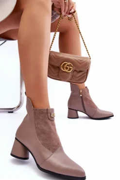 Outlet Damskie buty S.Barski Skórzane Botki Na Obcasie S.Barski MR870-96 Beżowe