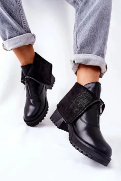 Best Buty damskie Vinceza Skórzane Botki Na Obcasie Czarne Challonte