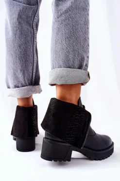 Best Buty damskie Vinceza Skórzane Botki Na Obcasie Czarne Challonte