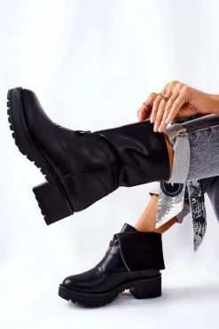 Best Buty damskie Vinceza Skórzane Botki Na Obcasie Czarne Challonte