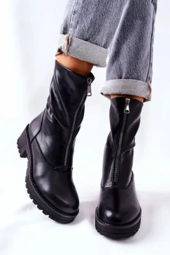 Best Buty damskie Vinceza Skórzane Botki Na Obcasie Czarne Challonte