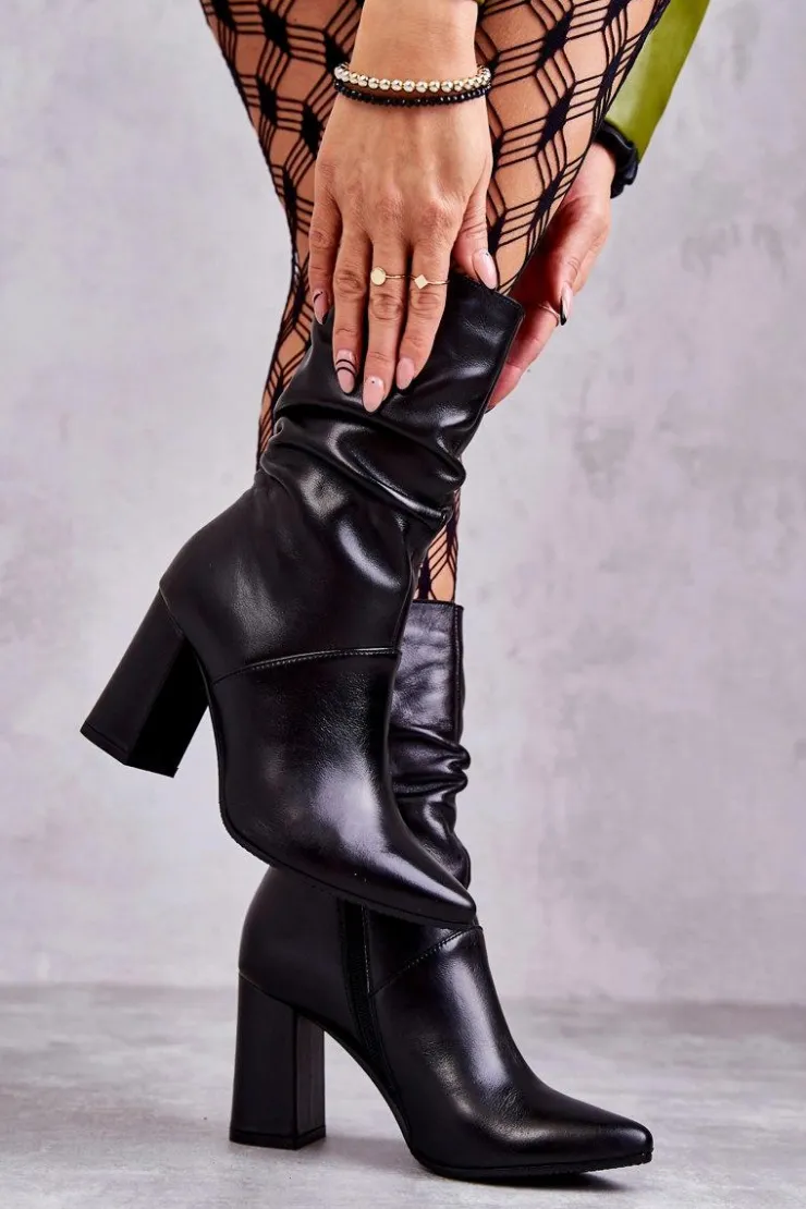 Laura Messi Botki Na Słupku|Czarne Botki*Skórzane Botki Na Obcasie 2560 Czarne