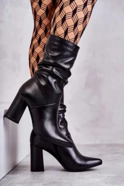 Laura Messi Botki Na Słupku|Czarne Botki*Skórzane Botki Na Obcasie 2560 Czarne