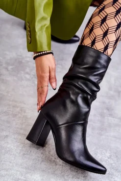 Laura Messi Botki Na Słupku|Czarne Botki*Skórzane Botki Na Obcasie 2560 Czarne