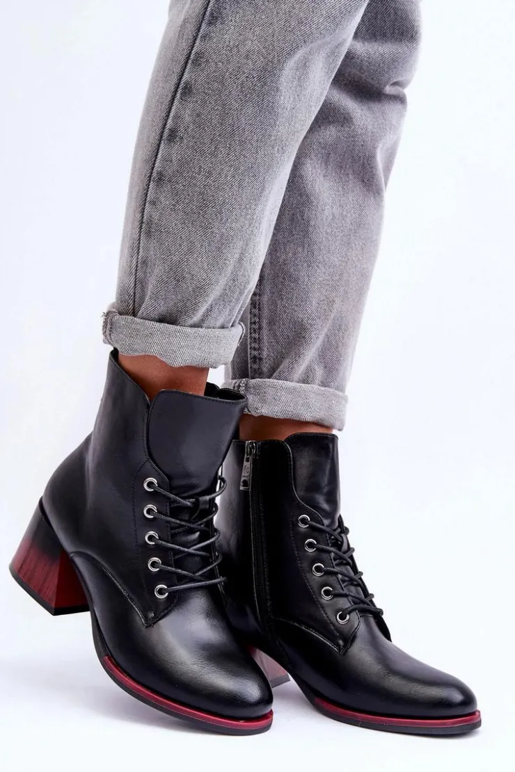 Buty damskie Vinceza Czarne Botki|Botki Na Obcasie*Skórzane Botki Na Obcasie Czarne Luloshe