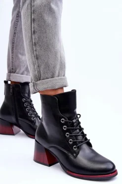 Buty damskie Vinceza Czarne Botki|Botki Na Obcasie*Skórzane Botki Na Obcasie Czarne Luloshe