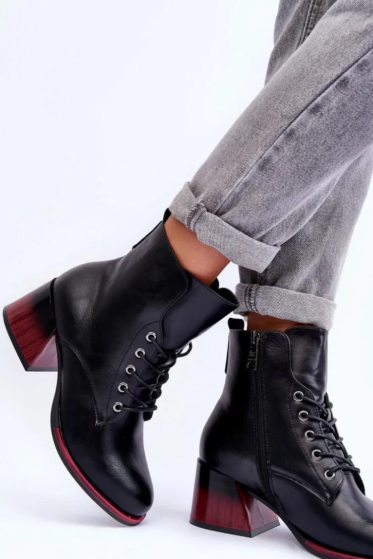 Buty damskie Vinceza Czarne Botki|Botki Na Obcasie*Skórzane Botki Na Obcasie Czarne Luloshe